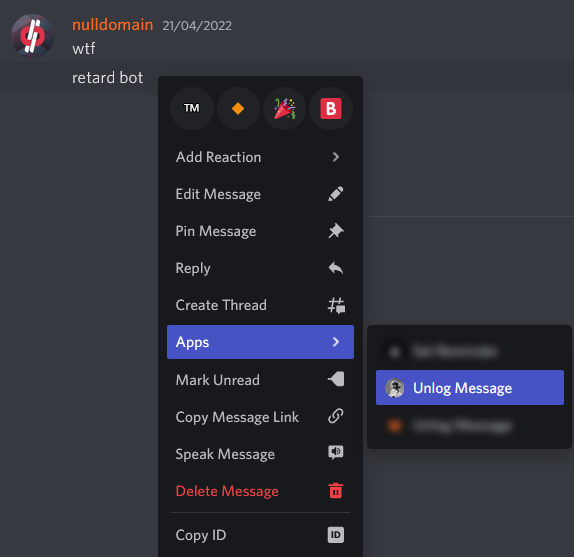 Screenshot showing how to access Unlog Message.